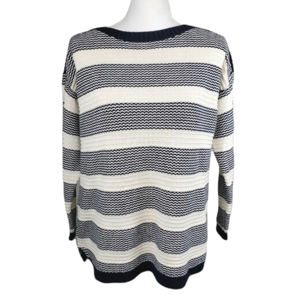 Talbots Nautical Striped Sweater Navy Blue Cream